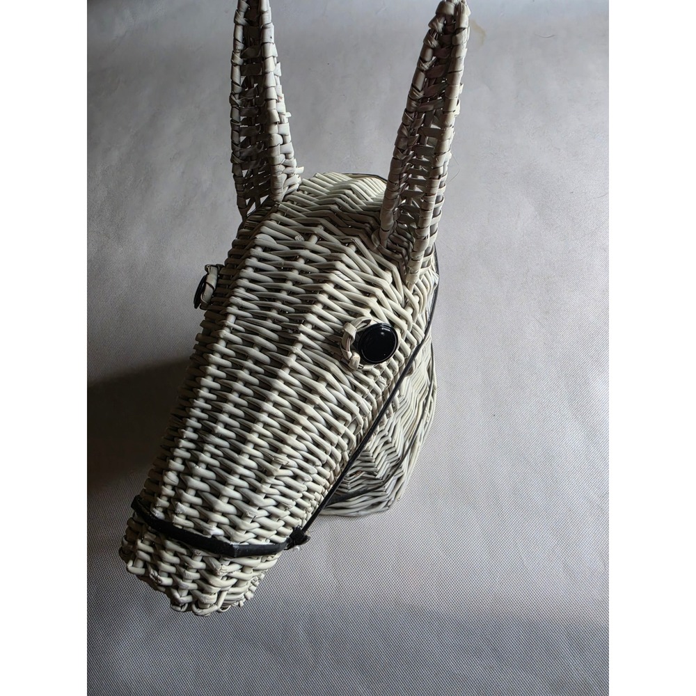 Vintage Wicker Horse Head Wall Decor Sculpture White Farmhouse Equestrian Large